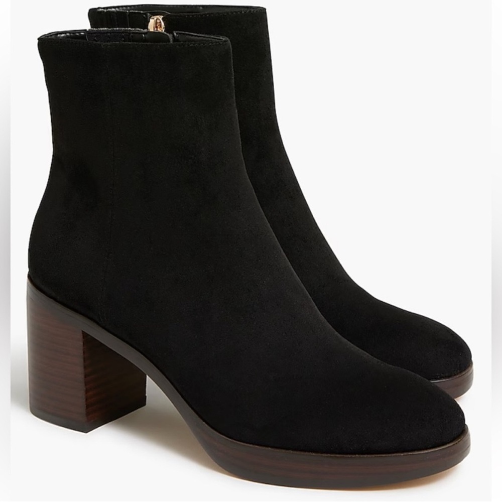 J.Crew Black Sueded Platform Heeled Side Zipper Boots Size 9.5 EUC